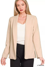 Zenana Open Front Blazer – Nude Beige Minimalist Structured Jacket