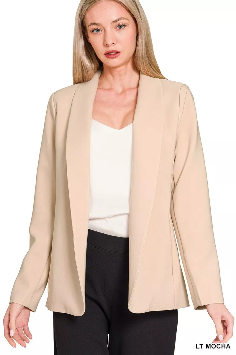 Zenana Open Front Blazer – Nude Beige Minimalist Structured Jacket