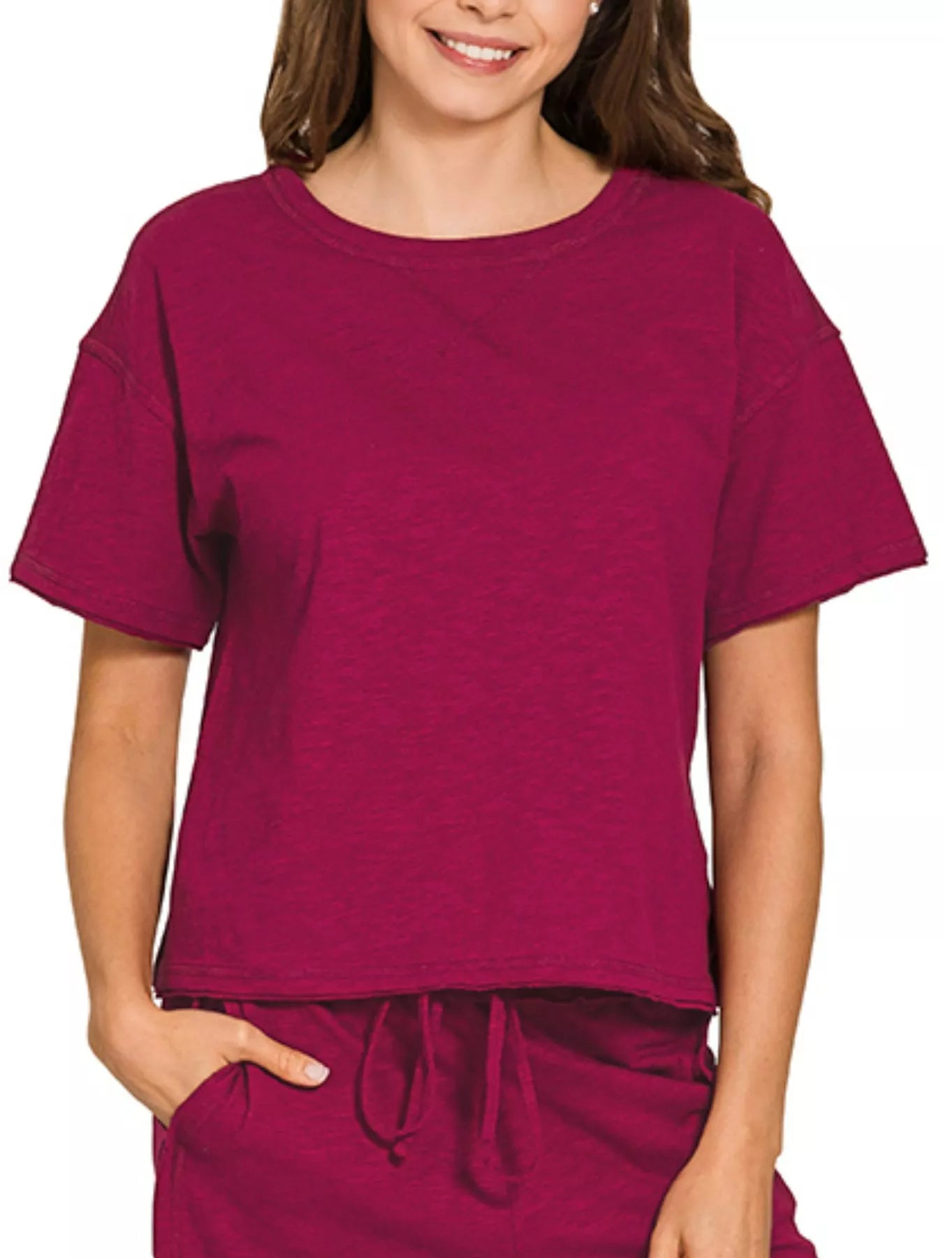 Zenana Cotton Slub Tee & Pants Set – Casual Comfort with Effortless Style