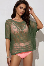 Openwork Round Neck Half Sleeve Knit Cover Up – Chic Beach Layer Style