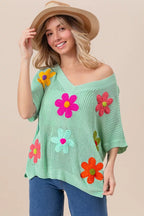 BiBi Flower Patch Dolman Sleeve Sweater – Lightweight Chic Style