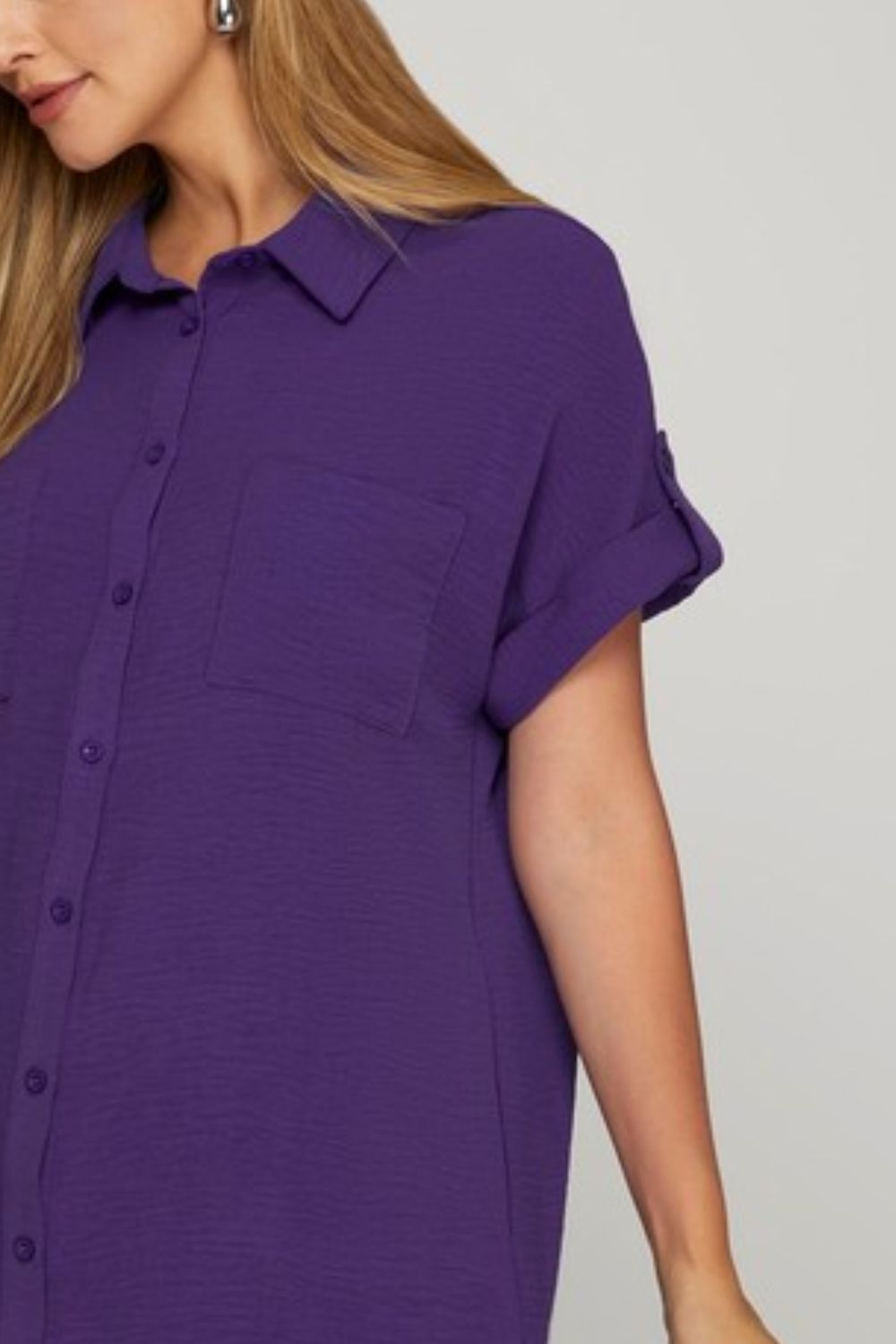 She + Sky Button Down Short Sleeve Woven Shirt Dress