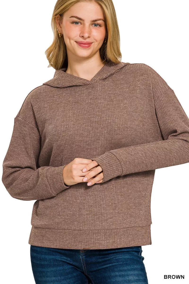 Ribbed Long Sleeve Hoodie | Cozy Casual Streetwear Top