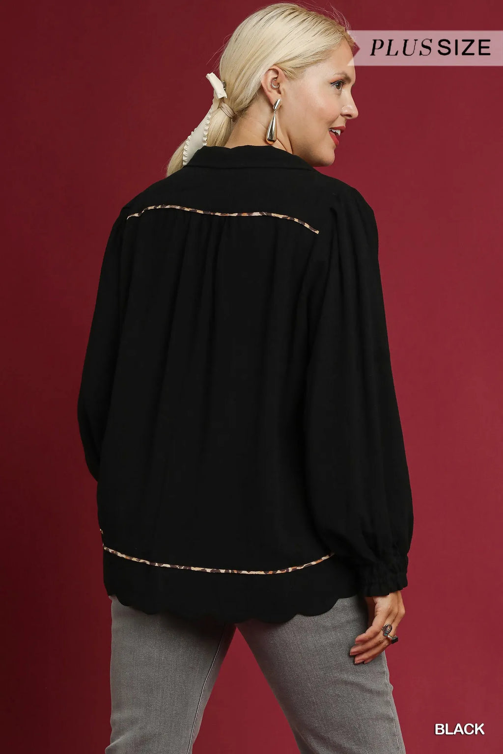 Linen Scallop Hem Blouse with Contrast Trim | Chic Women’s Casual Top