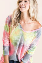 Tie-Dye Print Low Gauge Knit Top | Trendy Women’s Casual Lightweight Shirt
