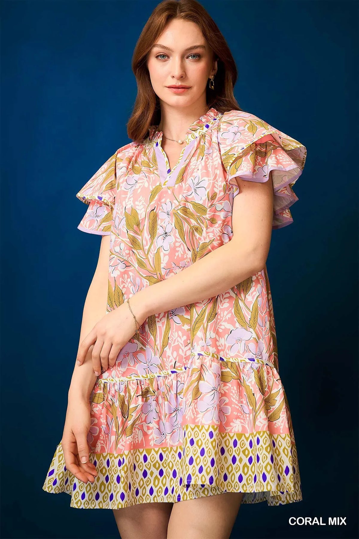 Floral Ruffle-Sleeve Tunic Dress – Feminine Style for Any Occasion