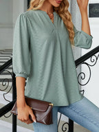 Notched 3/4 Sleeve Casual Top – Effortless Everyday Style