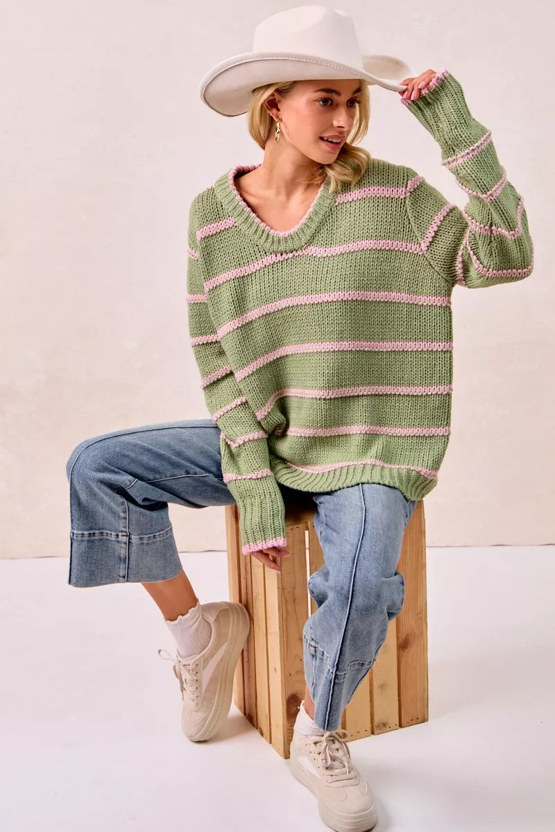 BiBi Striped Long Sleeve Sweater – Classic Cozy Everyday Style