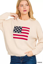 Zenana American Flag Sweater – Classic Crew Neck Patriotic Knit