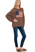 Zenana American Flag Crew Neck Sweater – Patriotic Cozy Style