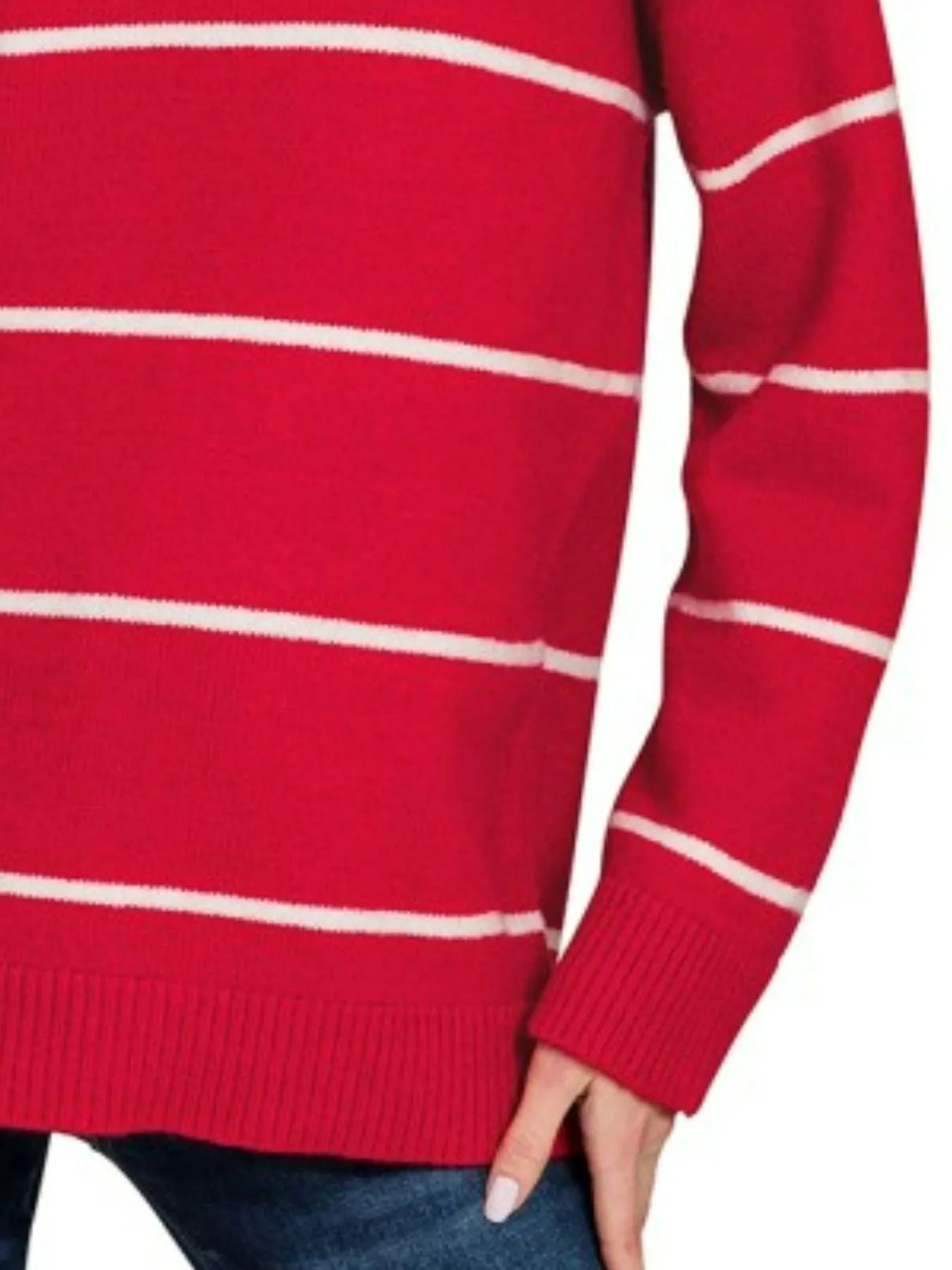 Red Striped Pullover Sweater | Classic Women’s Knit Crewneck Top
