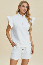Textured Flounce Sleeve Top & Shorts Set – Stylish & Comfy 2-Piece