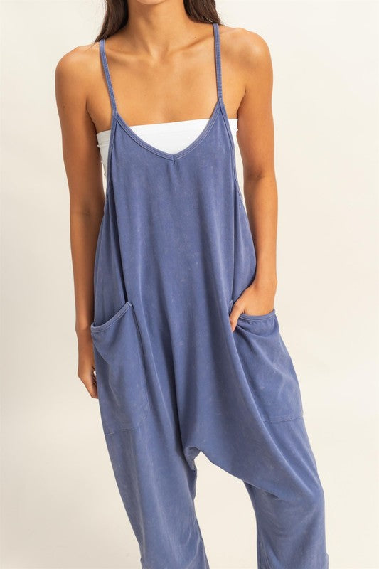 HYFVE Relaxed Fit Mineral Washed Overalls with Pockets