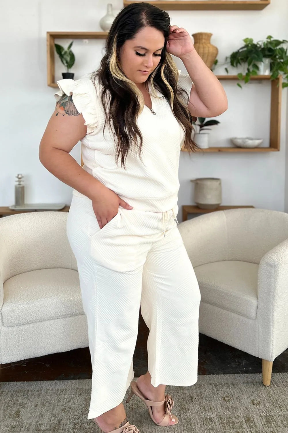 Ruffle Sleeve Top & Wide-Leg Pants Set – Chic, Comfy & Effortless