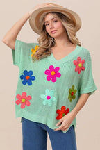 BiBi Flower Patch Dolman Sleeve Sweater – Lightweight Chic Style