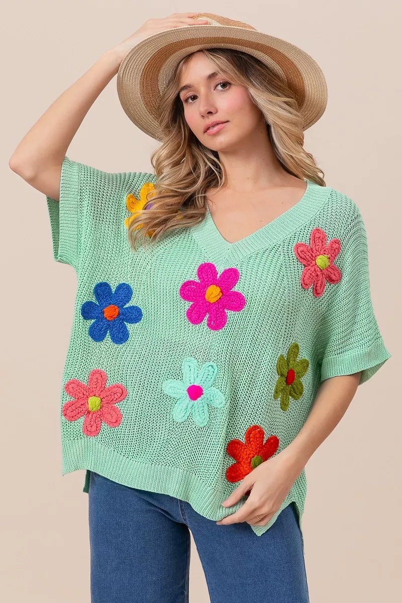BiBi Flower Patch Dolman Sleeve Sweater – Lightweight Chic Style