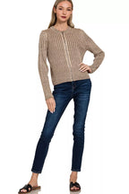 Zenana Ribbed Two Tone Zip Up Sweater – Chic Contrast Cardigan Style