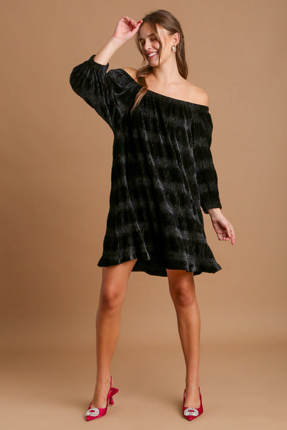 Umgee Off Shoulder Balloon Sleeve Velvet Mini Dress