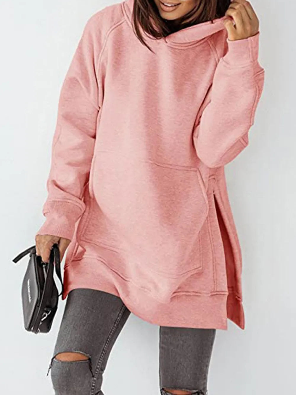 Slit Pocketed Raglan Sleeve Hoodie – Cozy, Casual & Versatile