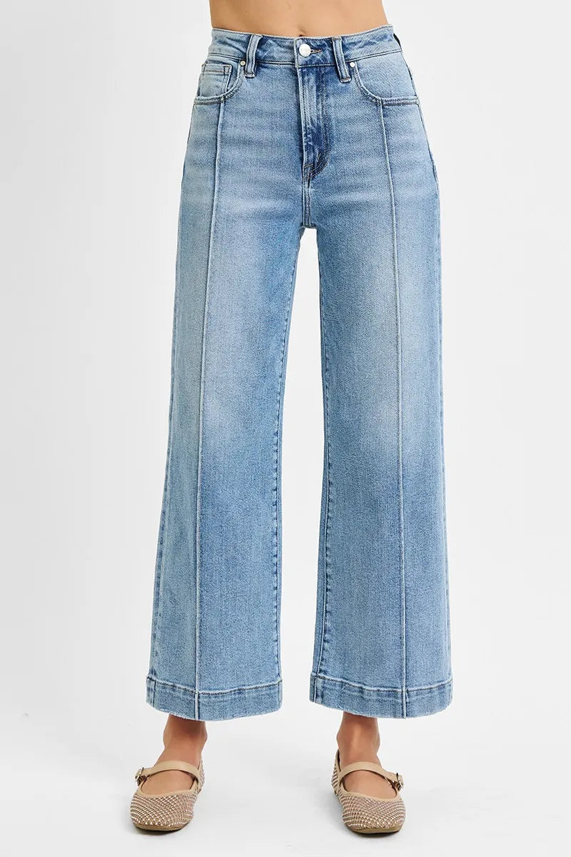 Dreamkue-Risen Women's High Rise Crop Wide Leg Jeans Stretch Denim