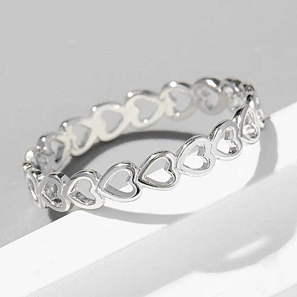 925 Sterling Silver Heart Link Ring – Dainty Romantic Jewelry