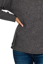 Zenana Ribbed Brushed Melange Hacci Sweater with Chest Pocket – Cozy & Stylish Knit