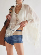Lace V-Neck Ruffle Long Sleeve Cover-Up – Chic Beachwear Layer