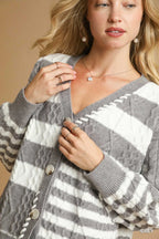 Cable-Knit Stripe Button-Up Cardigan – Chic Cozy Layering Sweater