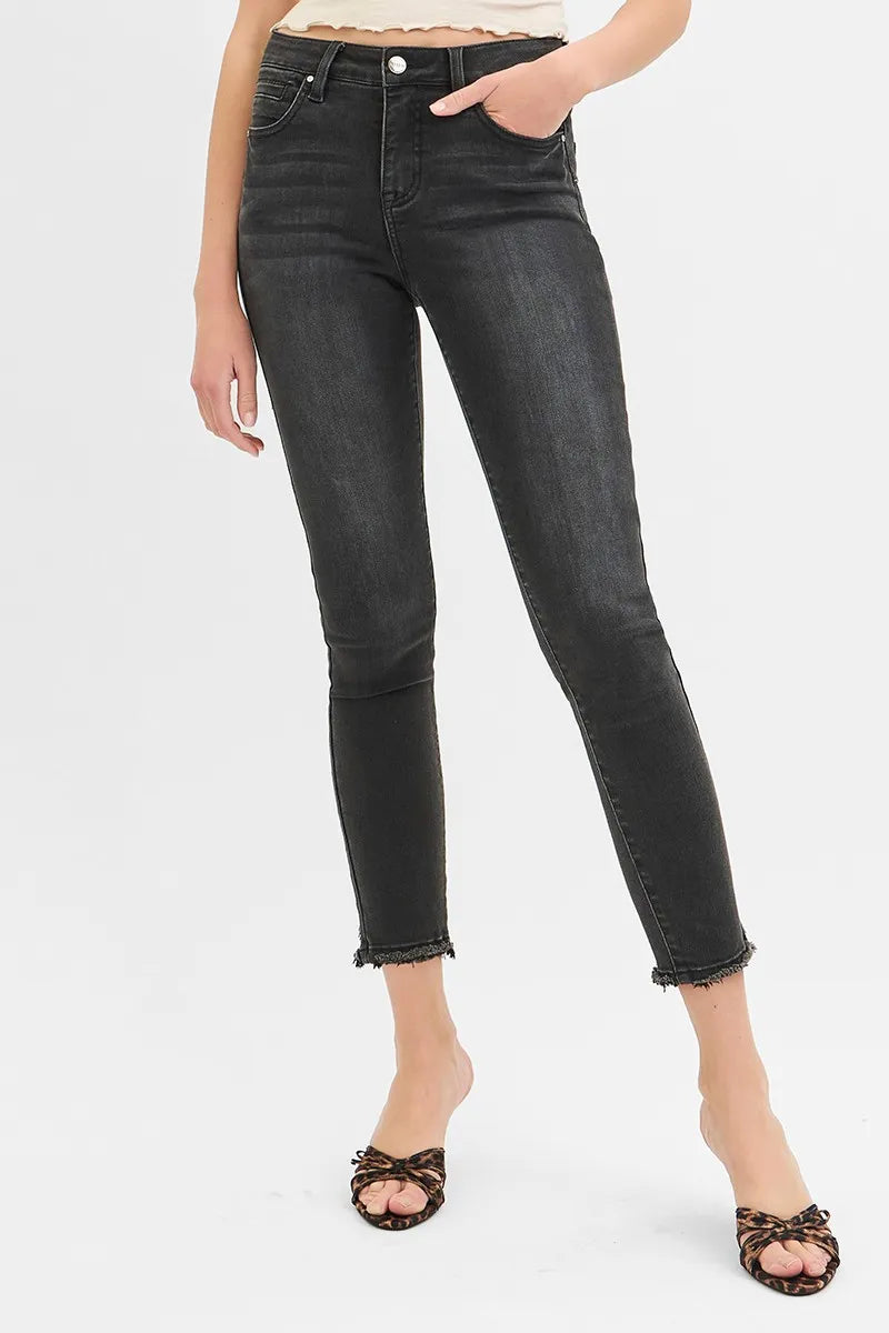 Dreamkue-Risen Women's Tummy Control Mid Rise Crop Skinny Jeans Shaping Stretch Denim Pants