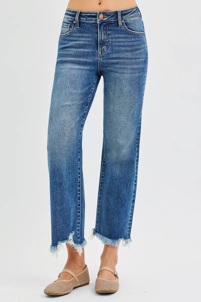 Dreamkue-Risen Women's High Rise Cropped Straight Leg Jeans