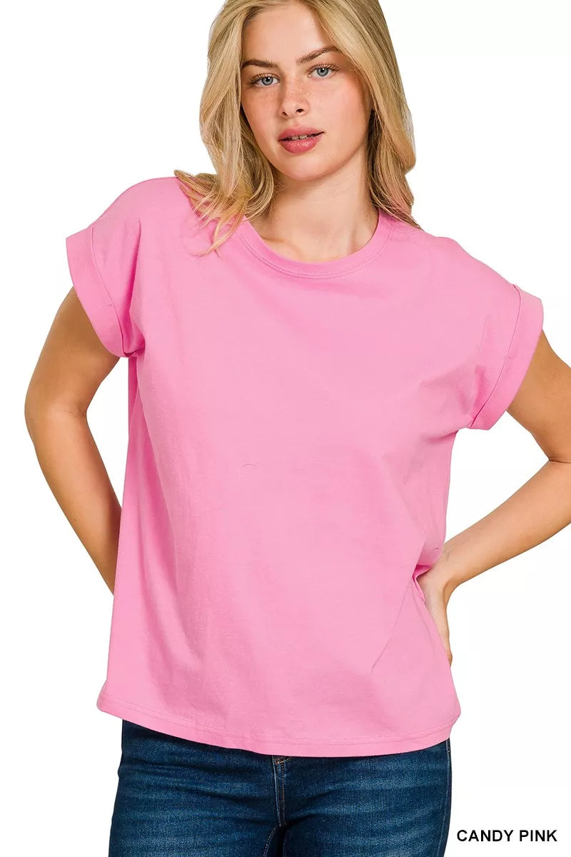 Zenana Round Neck Folded Sleeve T-Shirt – Classic Casual Essential