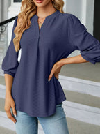 Notched 3/4 Sleeve Casual Top – Effortless Everyday Style