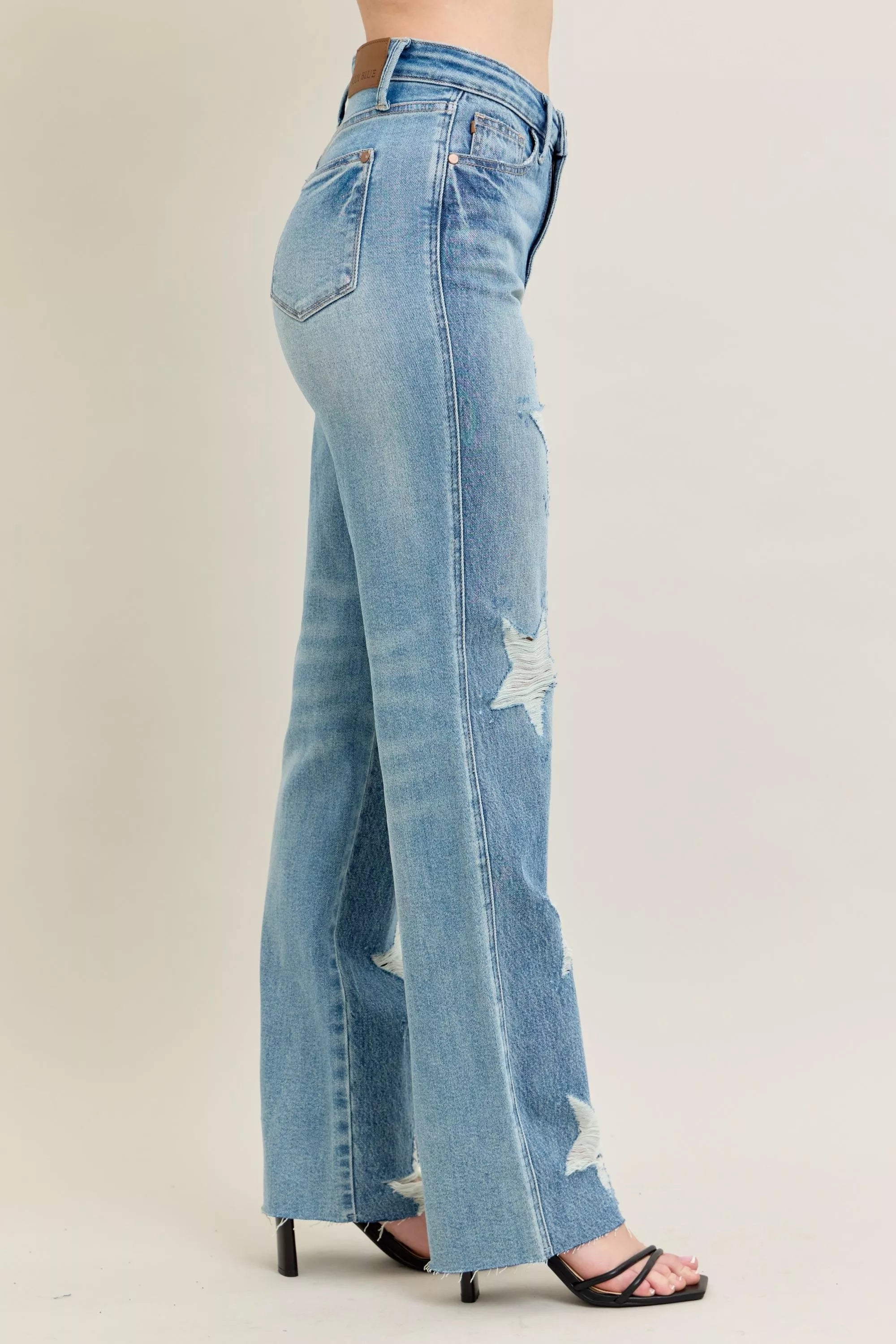 Judy Blue High Waist Rigid Magic Star Destroy Jeans – 90’s Straight Fit
