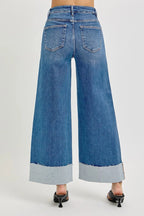 Tummy Control High Rise Crop Wide Cuffed Jeans | Slimming Trendy Fit