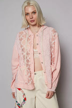 POL Exposed Seam Hooded Jacket – Button Down Style with Lace Detail
