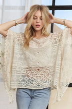 Crochet Lace Boat Neck Cover Up – Elegant & Lightweight Beach Layer