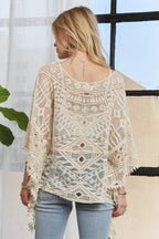 Crochet Lace Boat Neck Cover Up – Elegant & Lightweight Beach Layer