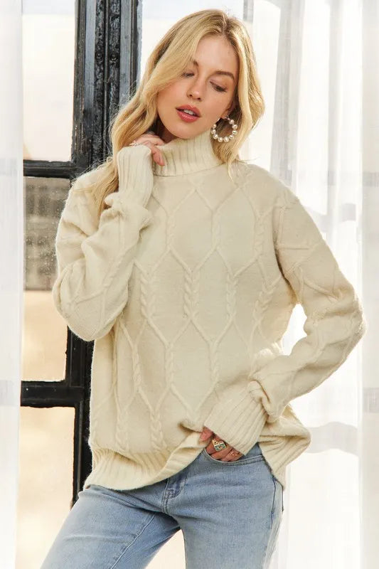 ADORA Braid Diamond Pattern Sweater