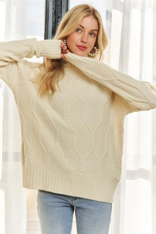 ADORA Braid Diamond Pattern Sweater
