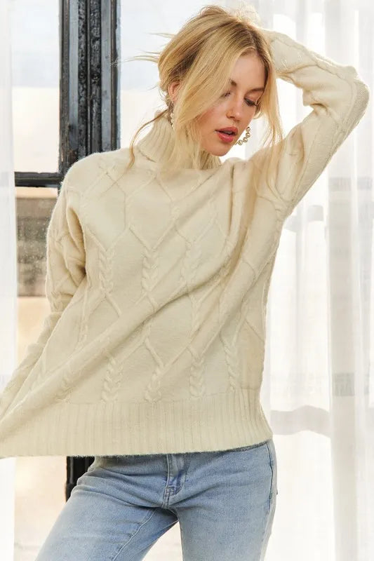 ADORA Braid Diamond Pattern Sweater