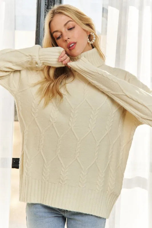 ADORA Braid Diamond Pattern Sweater