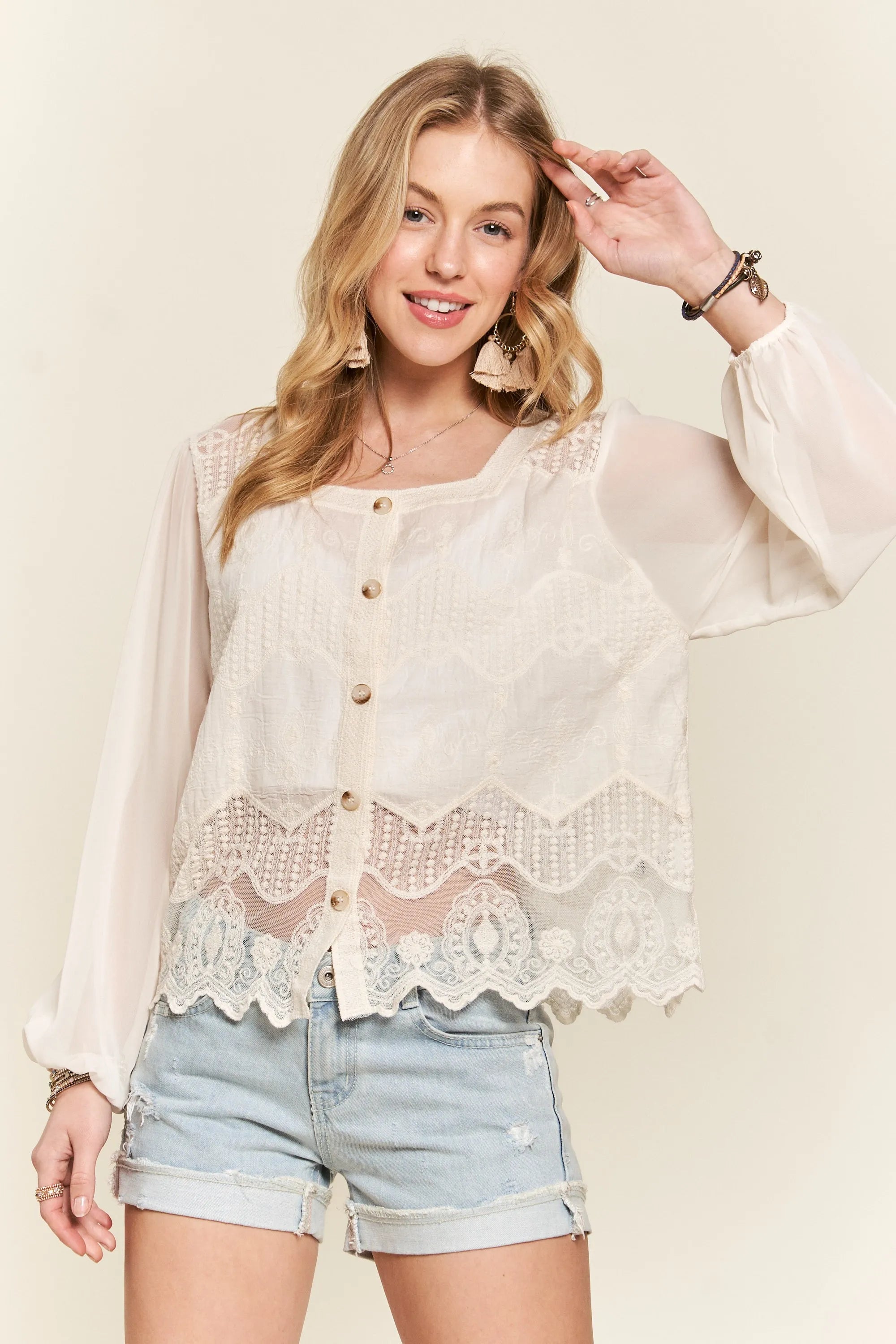 Button-Down Embroidered Blouse – Elegant, Versatile & Timeless