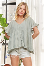 Button Down Ruffled Babydoll Blouse – Feminine & Flattering Style