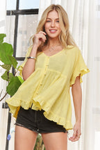 Button Down Ruffled Babydoll Blouse – Feminine & Flattering Style