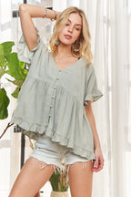 Button Down Ruffled Babydoll Blouse – Feminine & Flattering Style