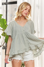 Button Down Ruffled Babydoll Blouse – Feminine & Flattering Style