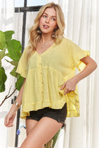 Button Down Ruffled Babydoll Blouse – Feminine & Flattering Style