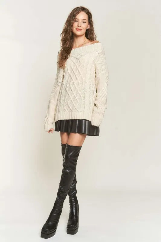 Cable Knit Off Shoulder Sweater – Cozy, Feminine & On-Trend