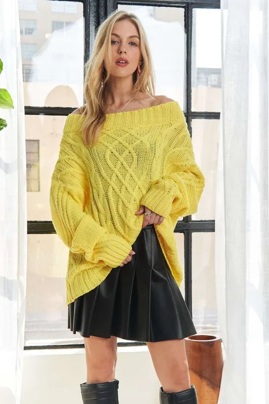 Cable Knit Off Shoulder Sweater – Cozy, Feminine & On-Trend