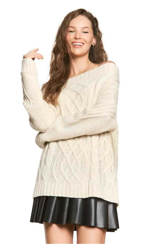 ADORA Cable Knit Off Shoulder Sweater